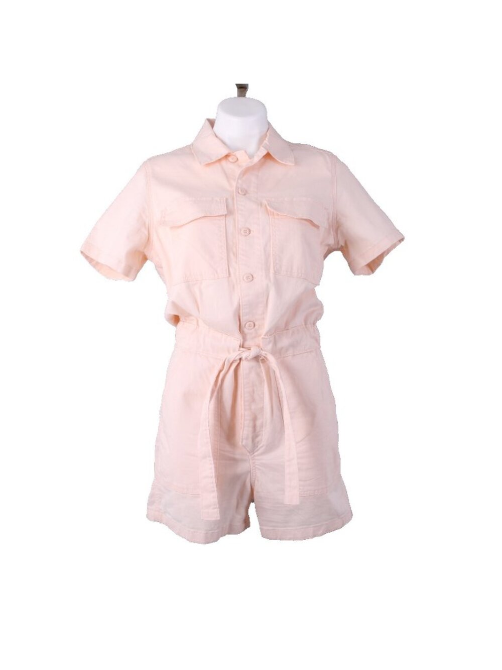 Levi Romper Sz S Light Pink Denim Pockets Button Down Belted Collared Romper